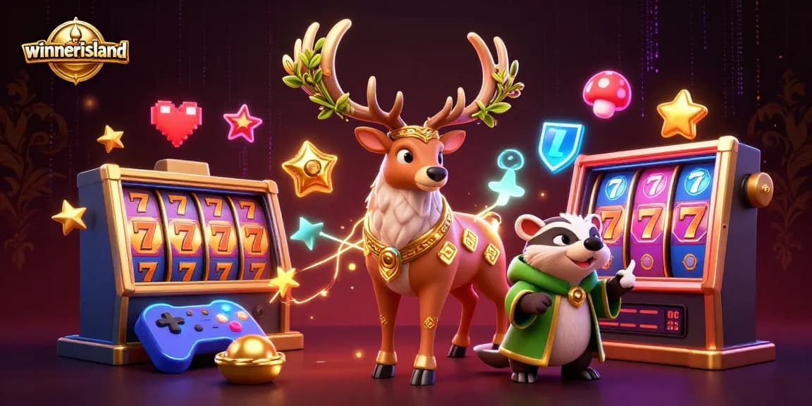 Engage with winnerisland's vibrant 3D illustration showcasing gameplay excitement and dynamic casino elements.