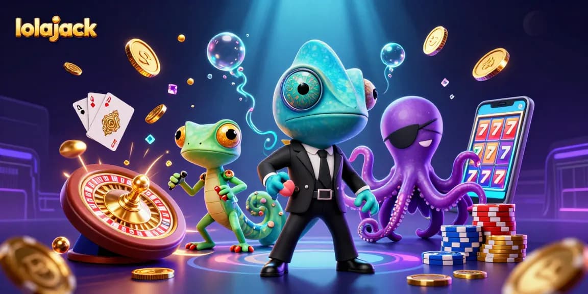 Win big at lolajack casino with a thrilling 3D illustration showcasing games like roulette and slots.