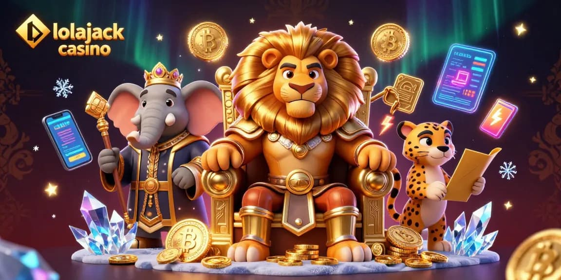 Experience the thrill of lolajack casino with vibrant 3D illustration of characters, crypto elements, and casino dynamics.