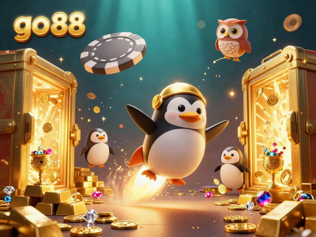 Experience fun gaming thrills with go 88 in this colorful casino-themed 3D illustration.