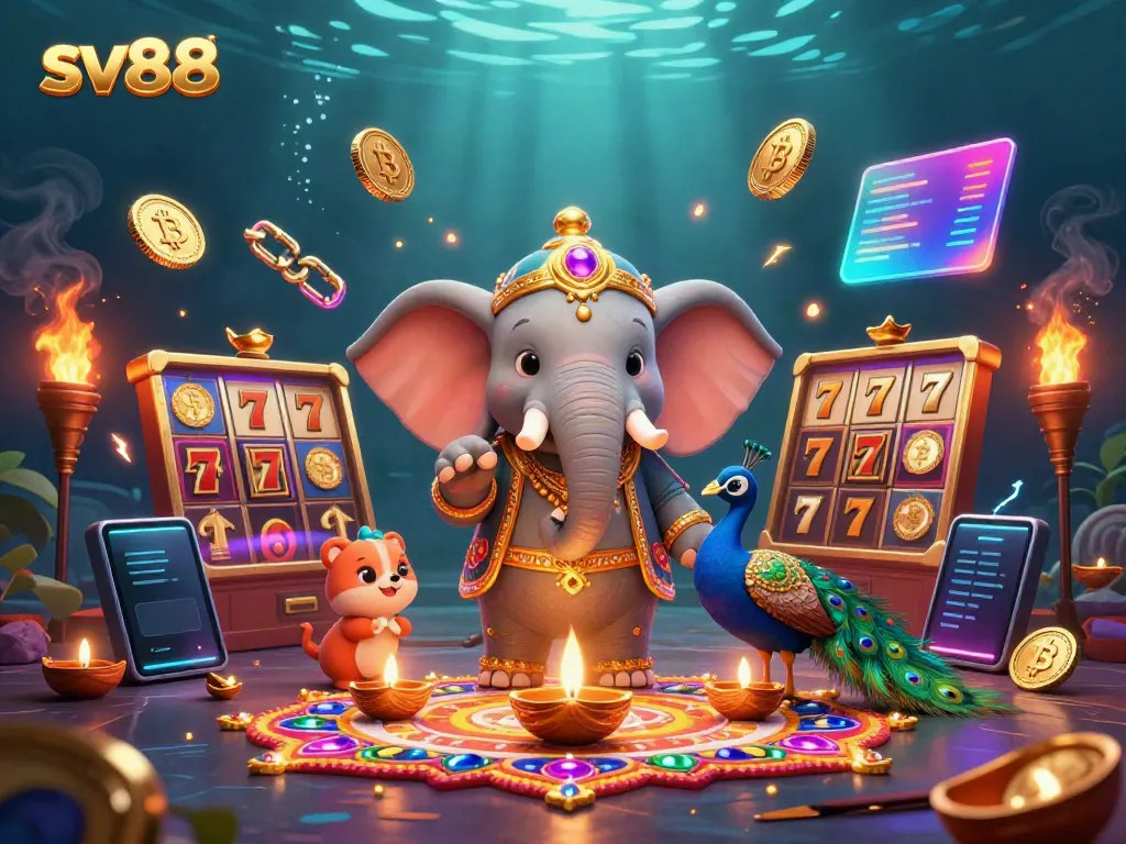 Experience exciting gameplay with sv88 in a vibrant casino-themed digital illustration.