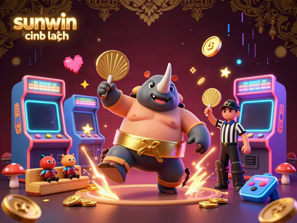 Experience excitement with sunwin chính hãng as a powerful beetle stomps amidst flying coins and arcade machines.