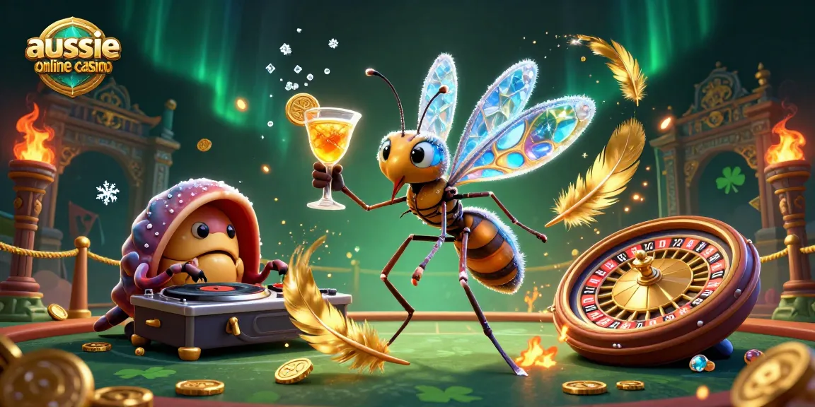 Aussie online casino showcases a dynamic 3D scene with unique casino mascots in a vibrant atmosphere.