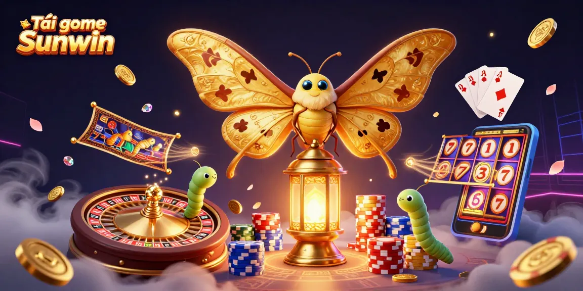 Tải game Sunwin with a vibrant 3D casino scene featuring golden coins and a colorful roulette wheel.